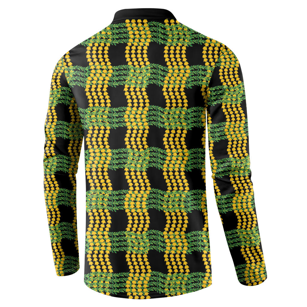 Aloha Hawaii Ilima Maile Lei Button Sweatshirt Palaka Inspired Hawaiian-plaid Black
