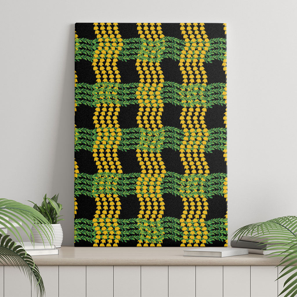Aloha Hawaii Ilima Maile Lei Canvas Wall Art Palaka Inspired Hawaiian-plaid Black