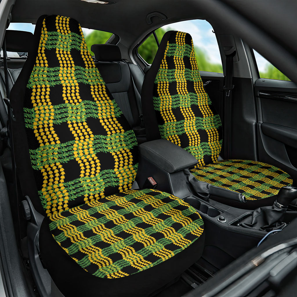 Aloha Hawaii Ilima Maile Lei Car Seat Cover Palaka Inspired Hawaiian-plaid Black LT14 One Size Black - Polynesian Pride