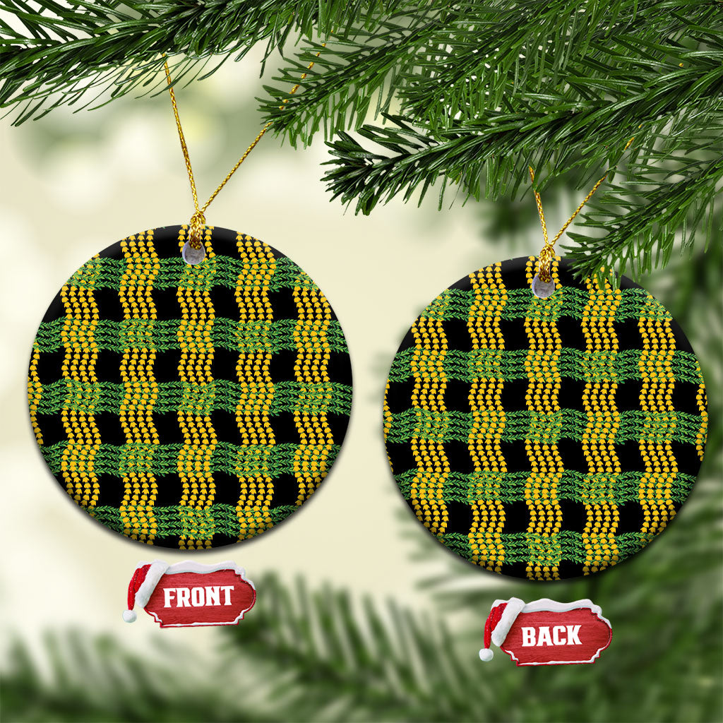 Aloha Hawaii Ilima Maile Lei Ceramic Ornament Palaka Inspired Hawaiian-plaid Black LT14 Circle Black - Polynesian Pride