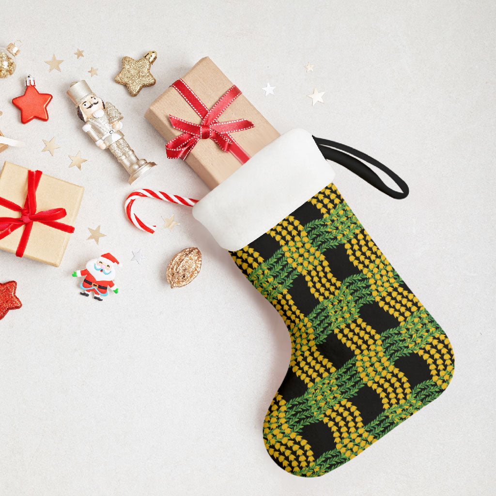 Aloha Hawaii Ilima Maile Lei Christmas Stocking Palaka Inspired Hawaiian-plaid Black LT14 - Polynesian Pride