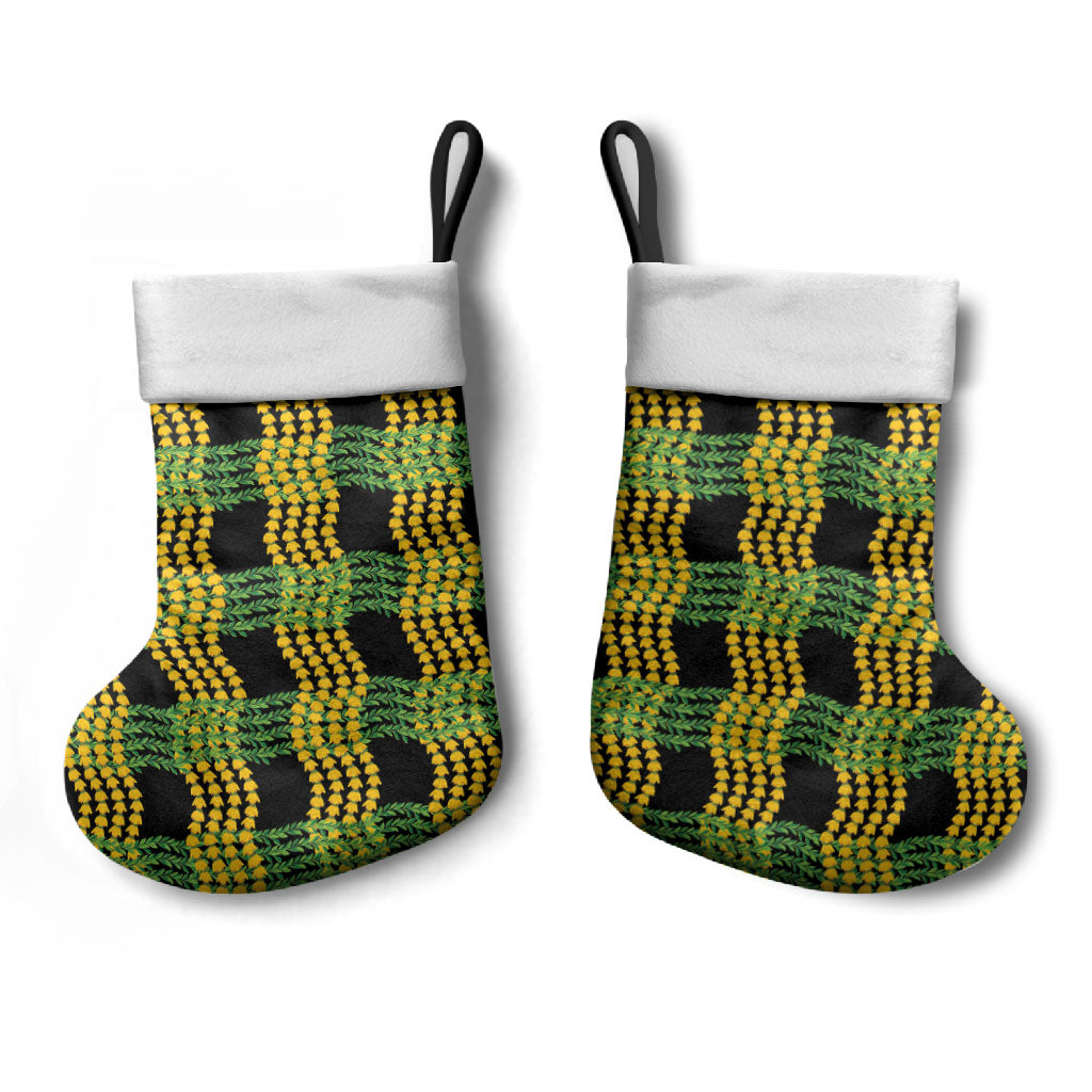 Aloha Hawaii Ilima Maile Lei Christmas Stocking Palaka Inspired Hawaiian-plaid Black LT14 - Polynesian Pride
