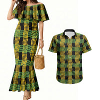 Aloha Hawaii Ilima Maile Lei Couples Matching Mermaid Dress and Hawaiian Shirt Palaka Inspired Hawaiian-plaid Black
