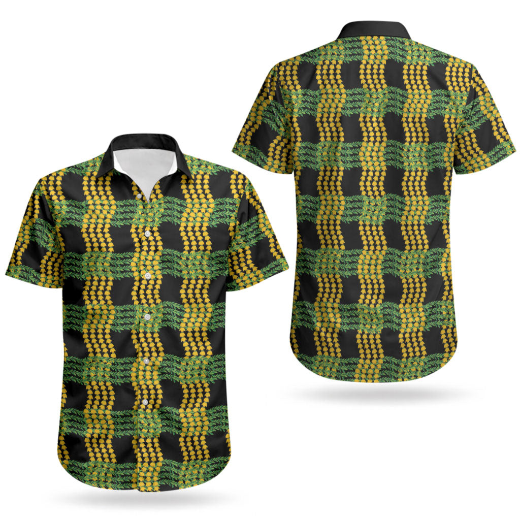 Aloha Hawaii Ilima Maile Lei Couples Matching Summer Maxi Dress and Hawaiian Shirt Palaka Inspired Hawaiian-plaid Black