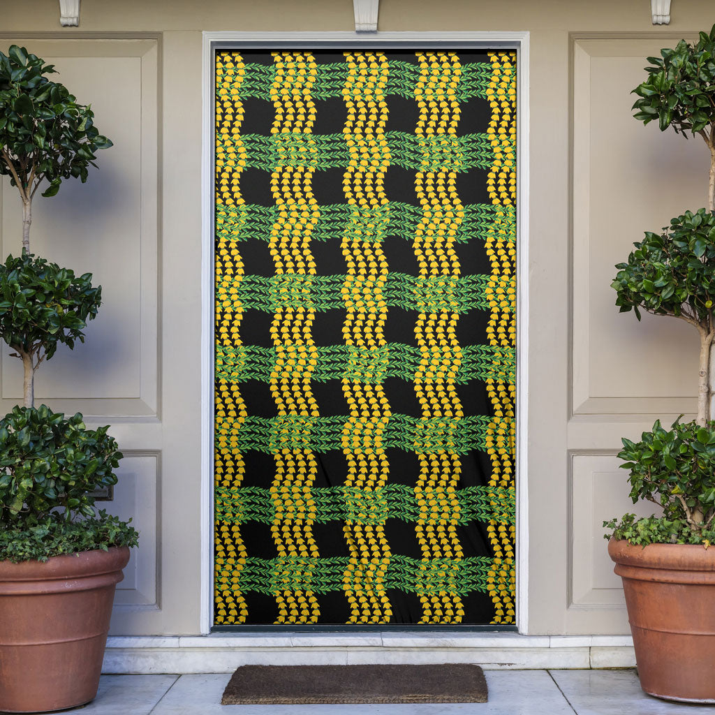Aloha Hawaii Ilima Maile Lei Door Cover Palaka Inspired Hawaiian-plaid Black LT14 Black - Polynesian Pride