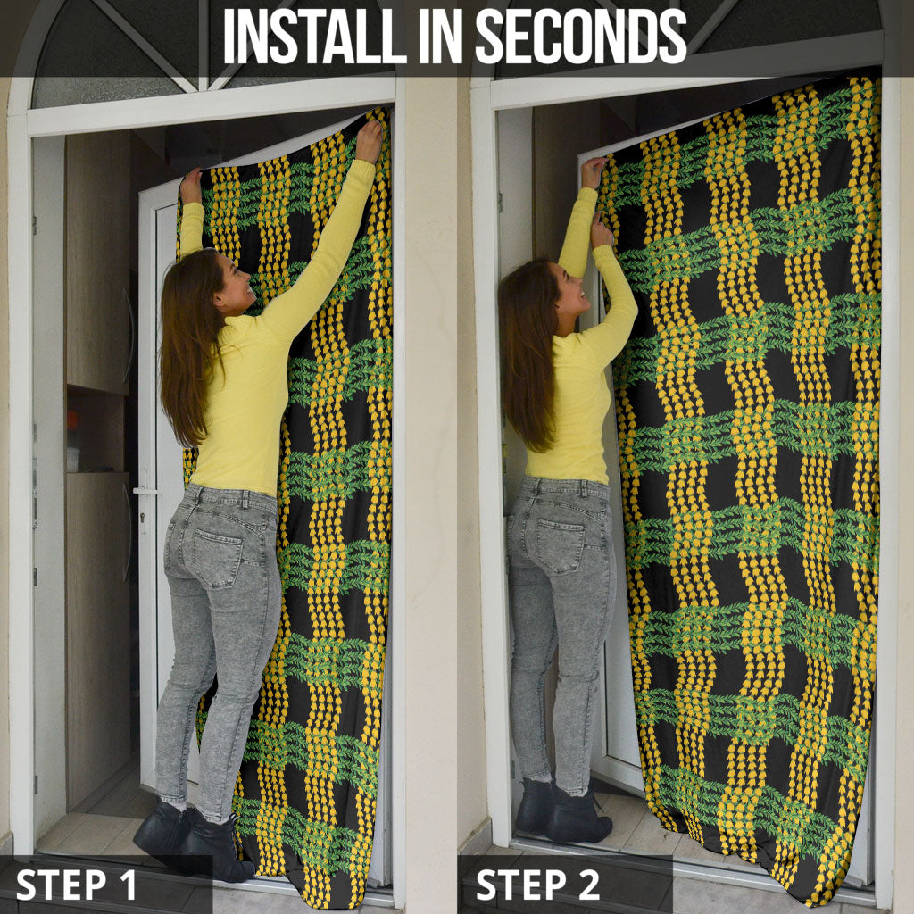 Aloha Hawaii Ilima Maile Lei Door Cover Palaka Inspired Hawaiian-plaid Black