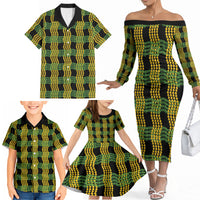 Aloha Hawaii Ilima Maile Lei Family Matching Off The Shoulder Long Sleeve Dress and Hawaiian Shirt Palaka Inspired Hawaiian-plaid Black