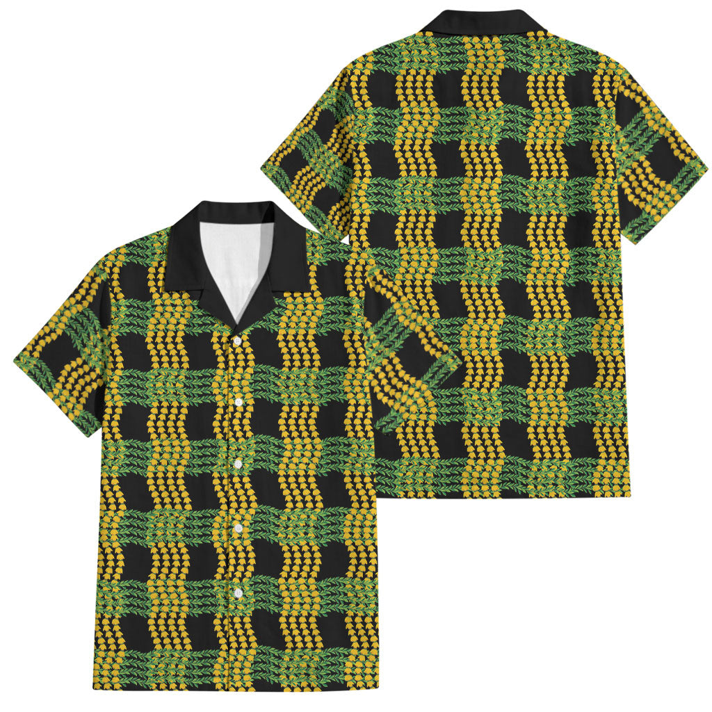 Aloha Hawaii Ilima Maile Lei Family Matching Short Sleeve Bodycon Dress and Hawaiian Shirt Palaka Inspired Hawaiian-plaid Black