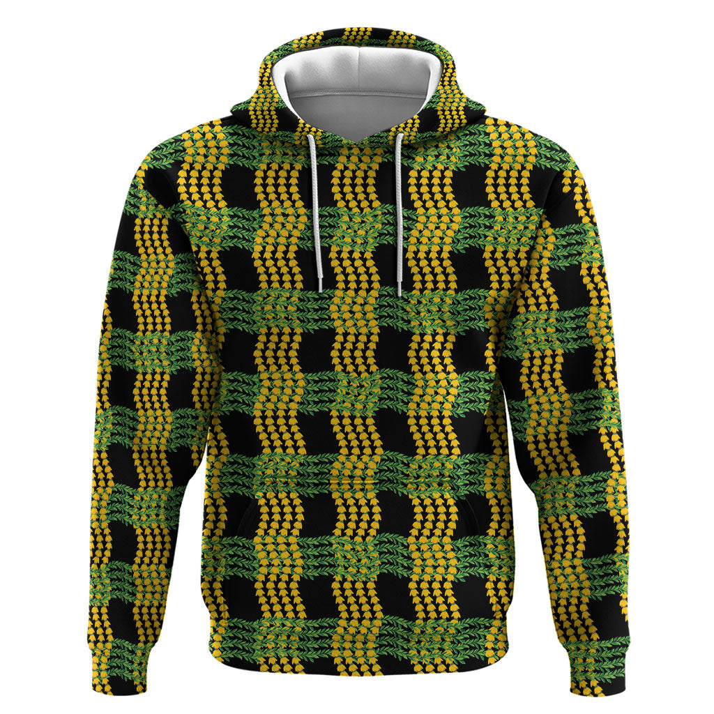 Aloha Hawaii Ilima Maile Lei Hoodie Palaka Inspired Hawaiian-plaid Black LT14 Pullover Hoodie Black - Polynesian Pride