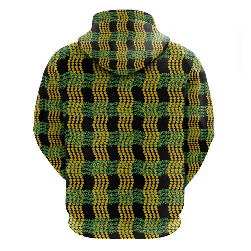Aloha Hawaii Ilima Maile Lei Hoodie Palaka Inspired Hawaiian-plaid Black
