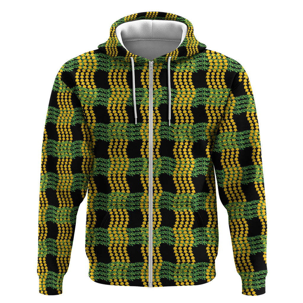 Aloha Hawaii Ilima Maile Lei Hoodie Palaka Inspired Hawaiian-plaid Black
