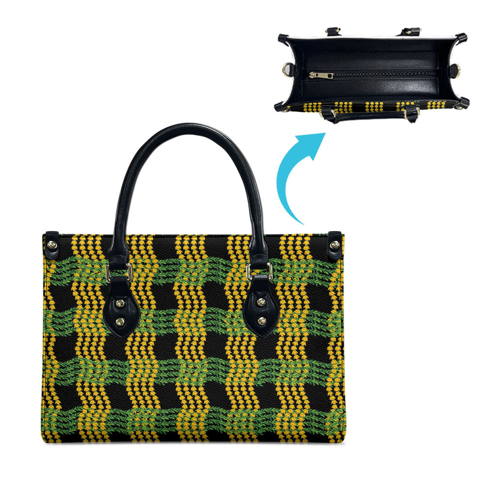 Aloha Hawaii Ilima Maile Lei Leather Bag Palaka Inspired Hawaiian-plaid Black