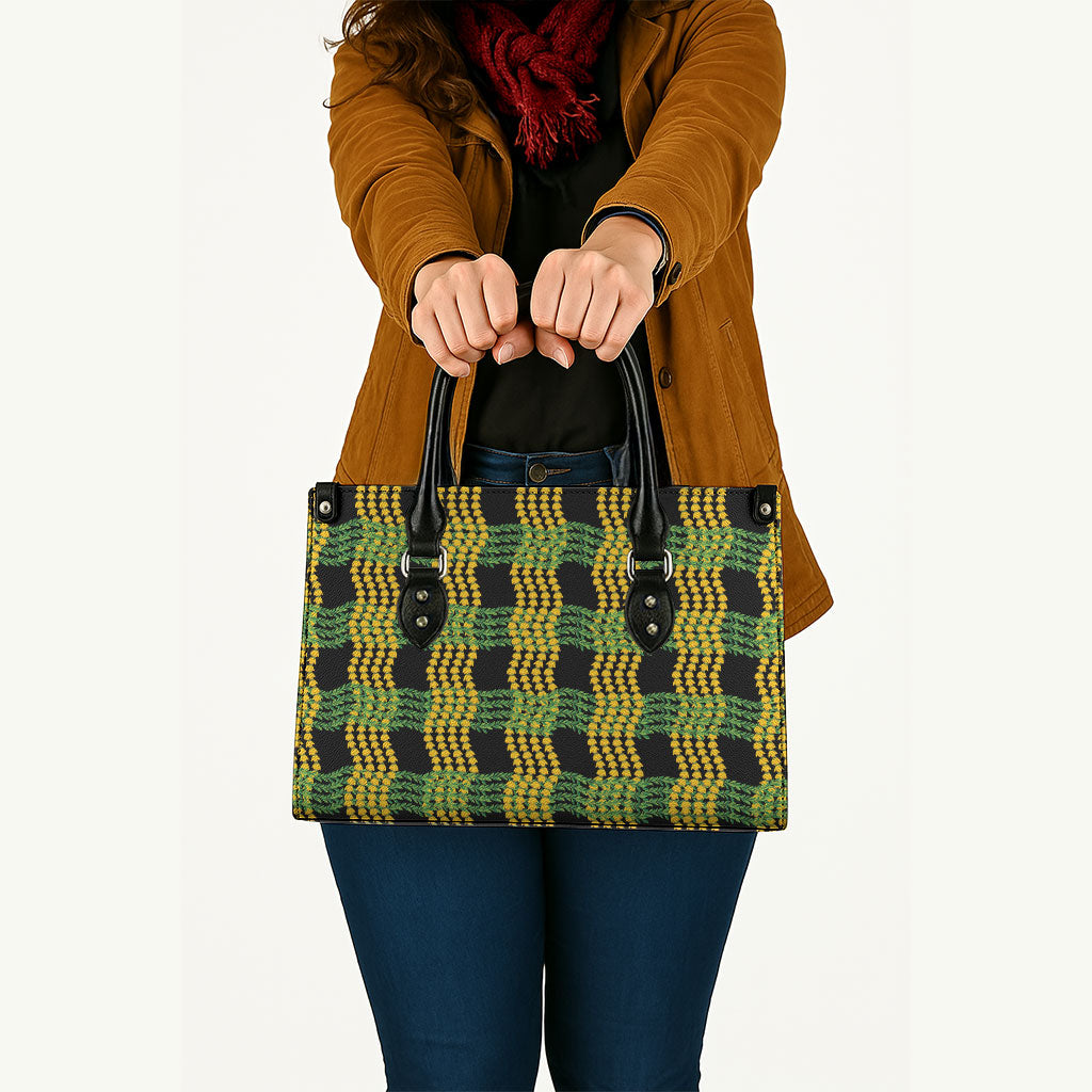 Aloha Hawaii Ilima Maile Lei Leather Bag Palaka Inspired Hawaiian-plaid Black