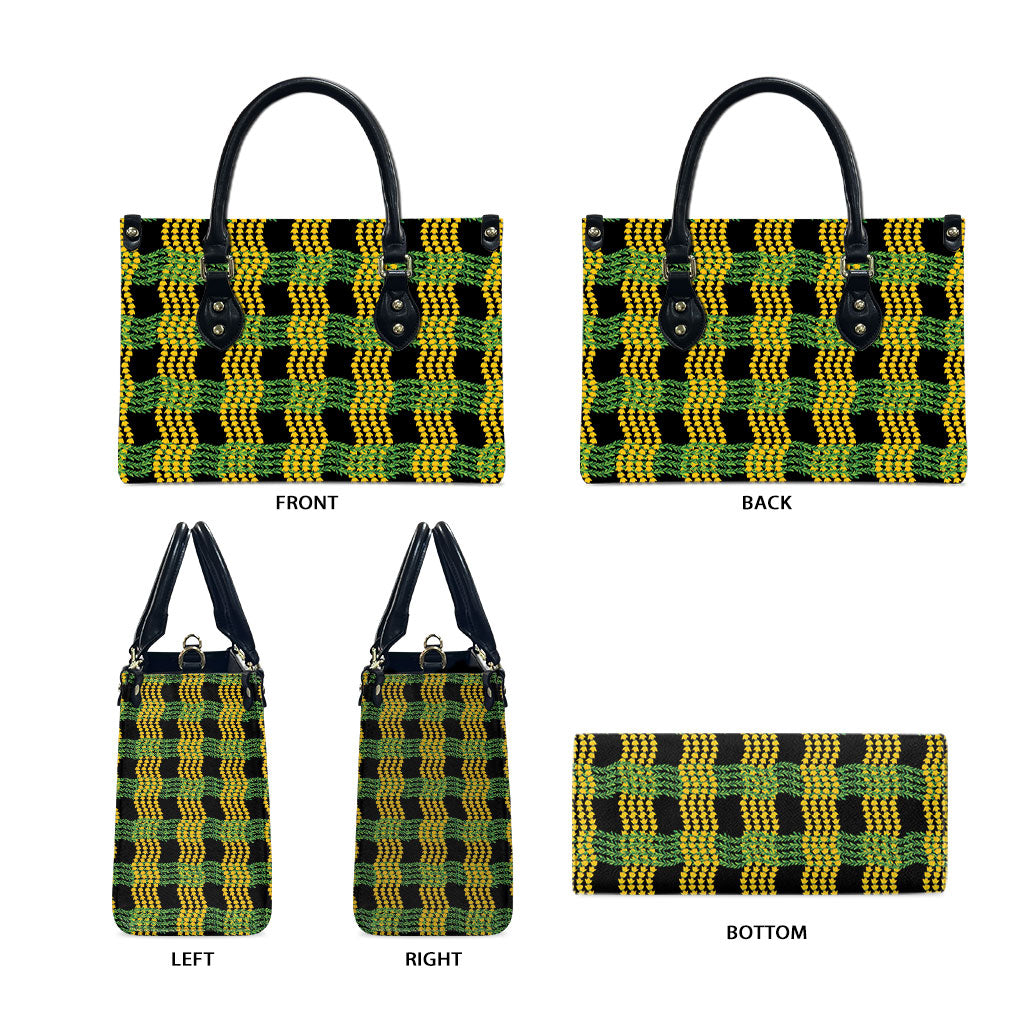 Aloha Hawaii Ilima Maile Lei Leather Bag Palaka Inspired Hawaiian-plaid Black