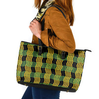 Aloha Hawaii Ilima Maile Lei Leather Tote Bag Palaka Inspired Hawaiian-plaid Black