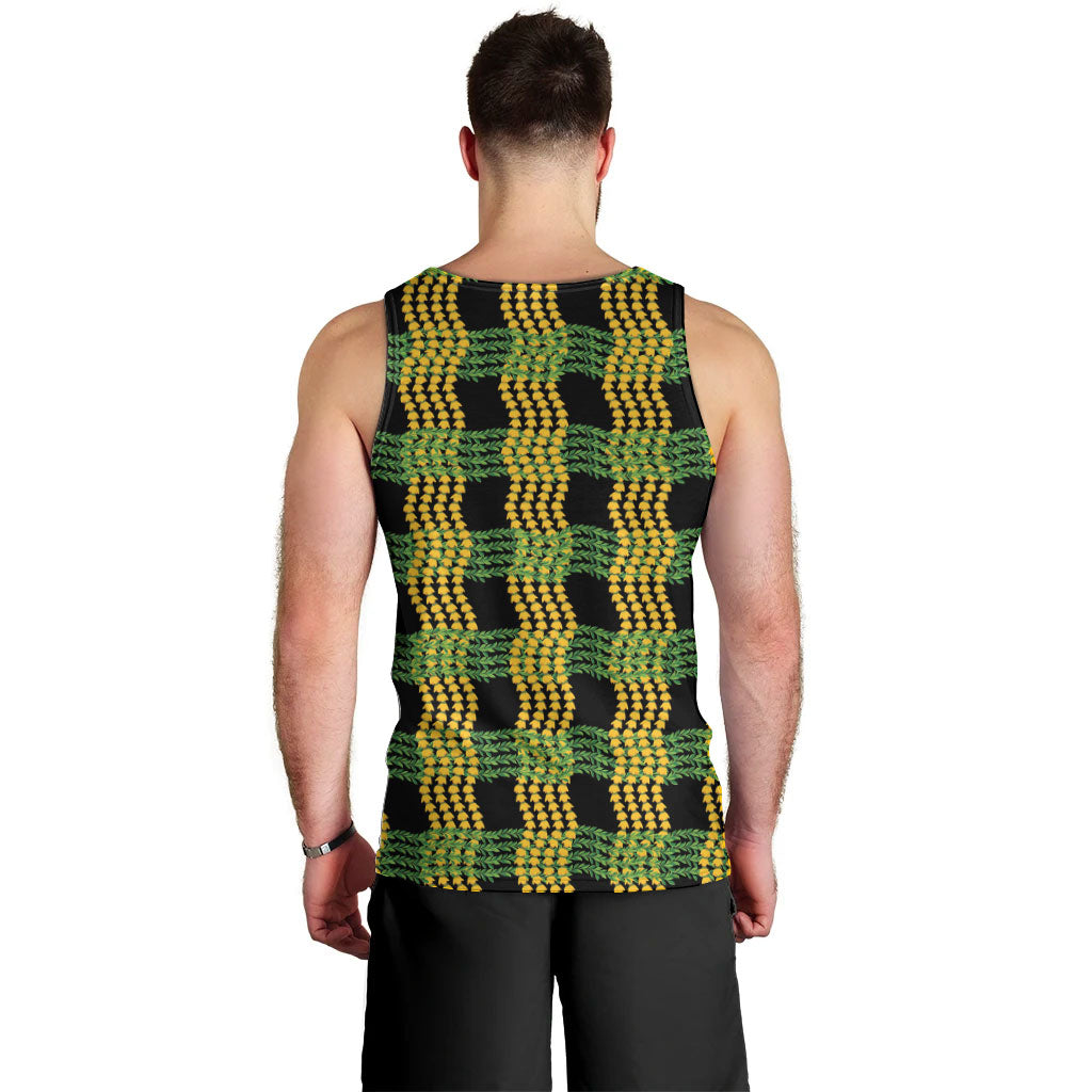 Aloha Hawaii Ilima Maile Lei Men Tank Top Palaka Inspired Hawaiian-plaid Black