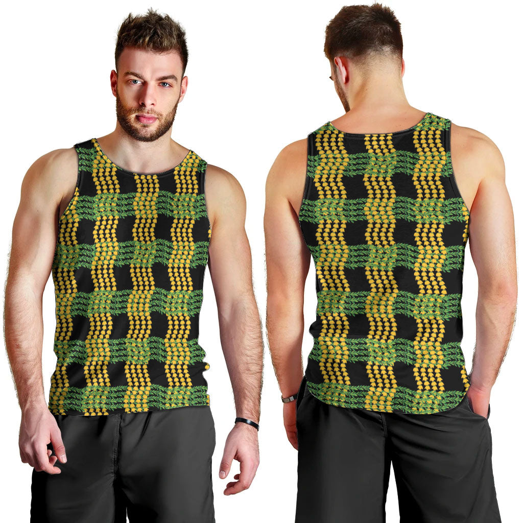 Aloha Hawaii Ilima Maile Lei Men Tank Top Palaka Inspired Hawaiian-plaid Black