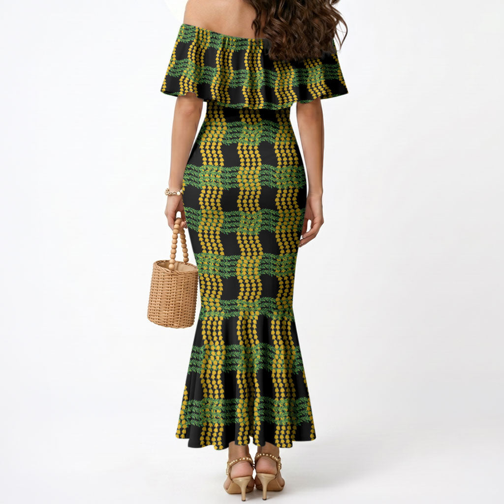 Aloha Hawaii Ilima Maile Lei Mermaid Dress Palaka Inspired Hawaiian-plaid Black