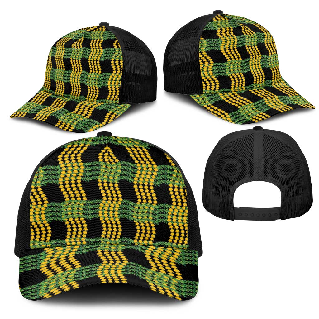 Aloha Hawaii Ilima Maile Lei Mesh Trucker Cap Palaka Inspired Hawaiian-plaid Black
