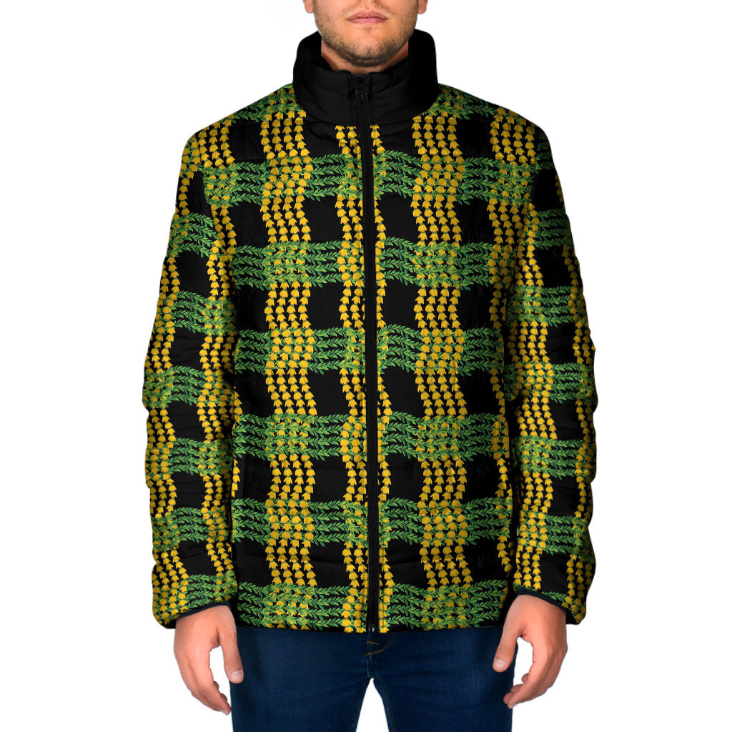 Aloha Hawaii Ilima Maile Lei Padded Jacket Palaka Inspired Hawaiian-plaid Black LT14 Men Black - Polynesian Pride