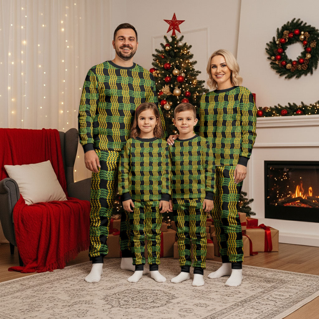 Aloha Hawaii Ilima Maile Lei Christmas Pajama Set Palaka Inspired Hawaiian-plaid Black