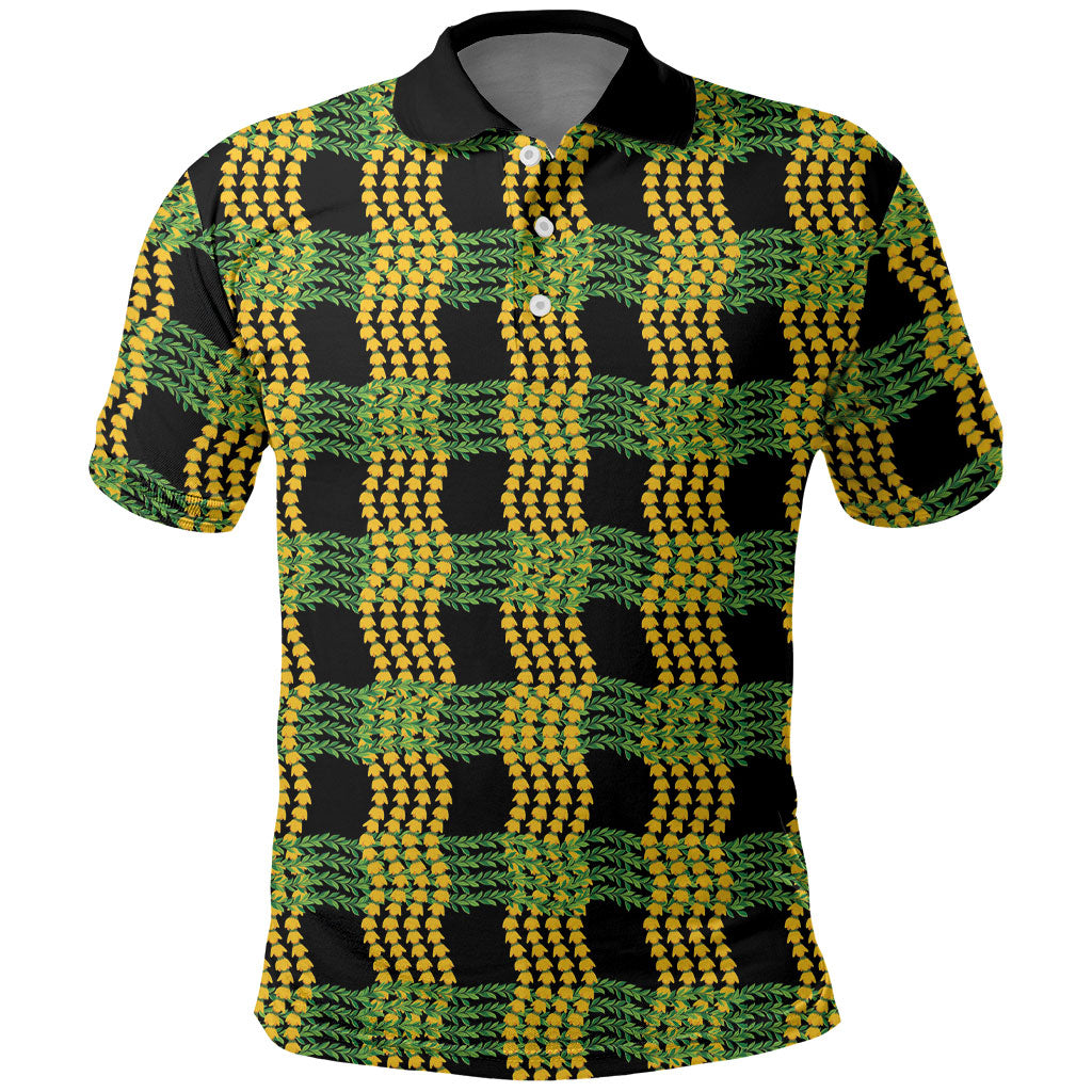 Aloha Hawaii Ilima Maile Lei Polo Shirt Palaka Inspired Hawaiian-plaid Black