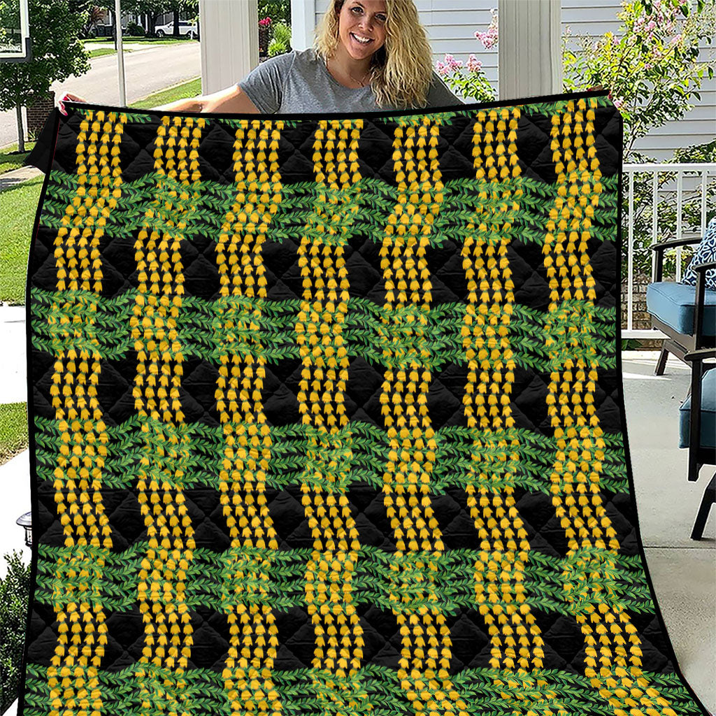 Aloha Hawaii Ilima Maile Lei Quilt Palaka Inspired Hawaiian-plaid Black LT14 Black - Polynesian Pride