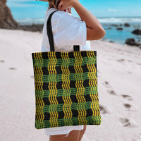 Aloha Hawaii Ilima Maile Lei Tote Bag Palaka Inspired Hawaiian-plaid Black LT14 - Polynesian Pride