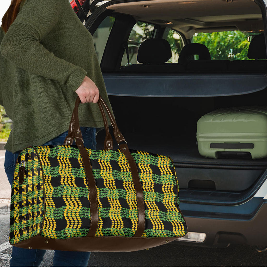 Aloha Hawaii Ilima Maile Lei Travel Bag Palaka Inspired Hawaiian-plaid Black