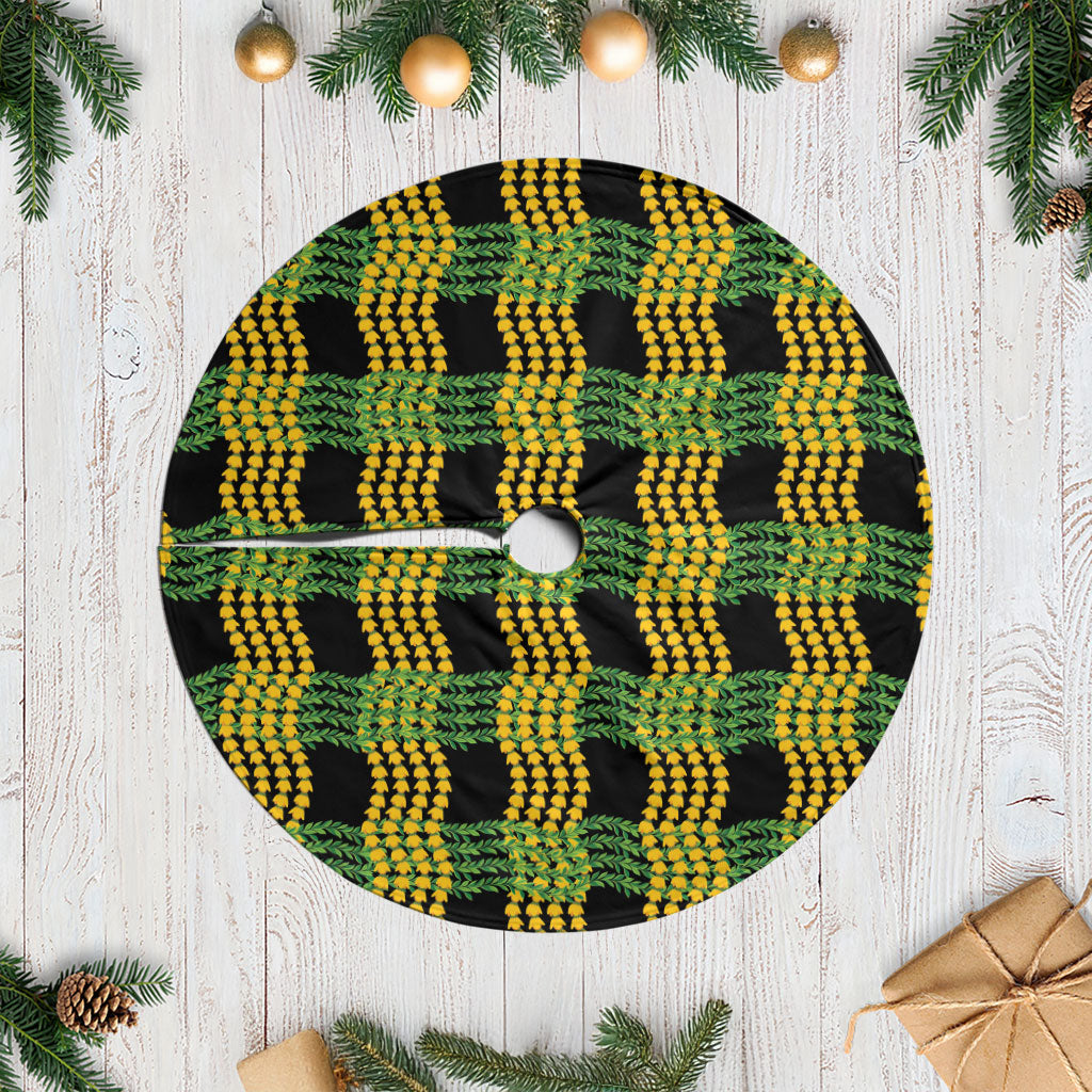 Aloha Hawaii Ilima Maile Lei Tree Skirt Palaka Inspired Hawaiian-plaid Black