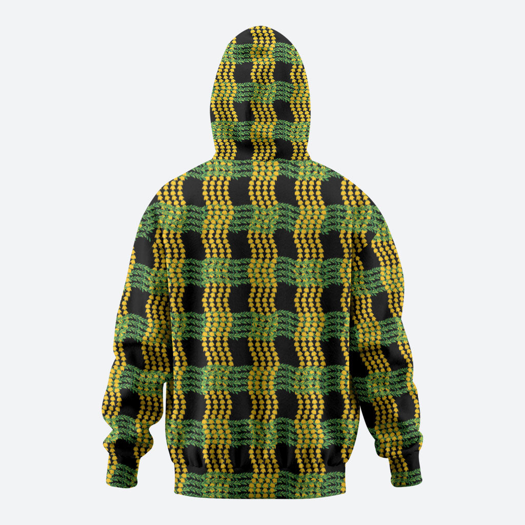 Aloha Hawaii Ilima Maile Lei Zip Hoodie Palaka Inspired Hawaiian-plaid Black
