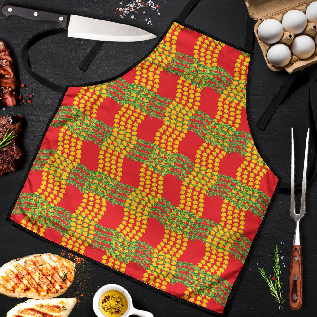 Aloha Hawaii Ilima Maile Lei Apron Palaka Inspired Hawaiian-plaid Red