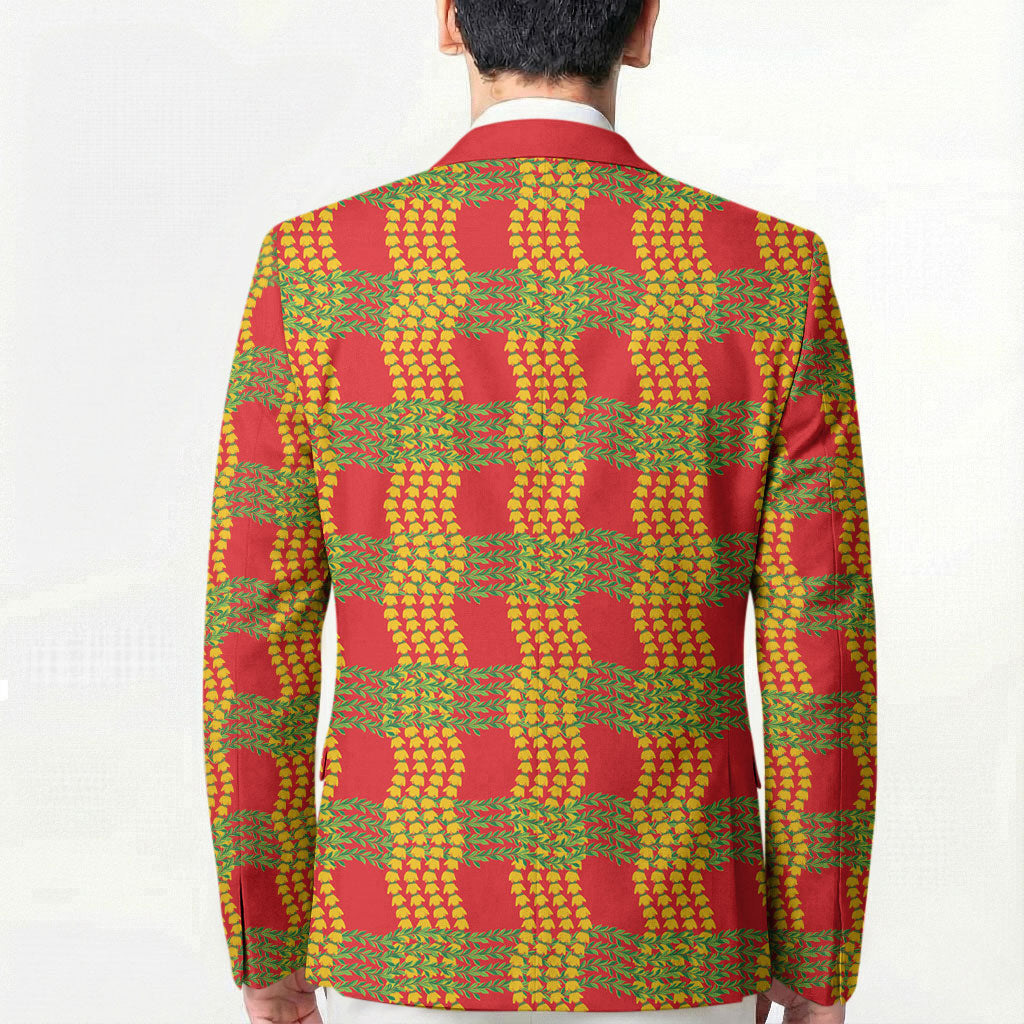 Aloha Hawaii Ilima Maile Lei Blazer Palaka Inspired Hawaiian-plaid Red