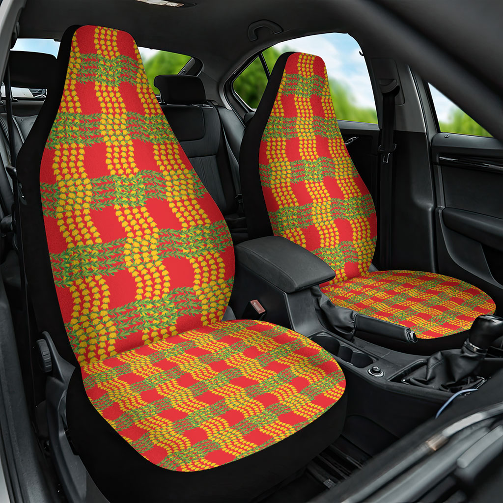Aloha Hawaii Ilima Maile Lei Car Seat Cover Palaka Inspired Hawaiian-plaid Red LT14 One Size Red - Polynesian Pride