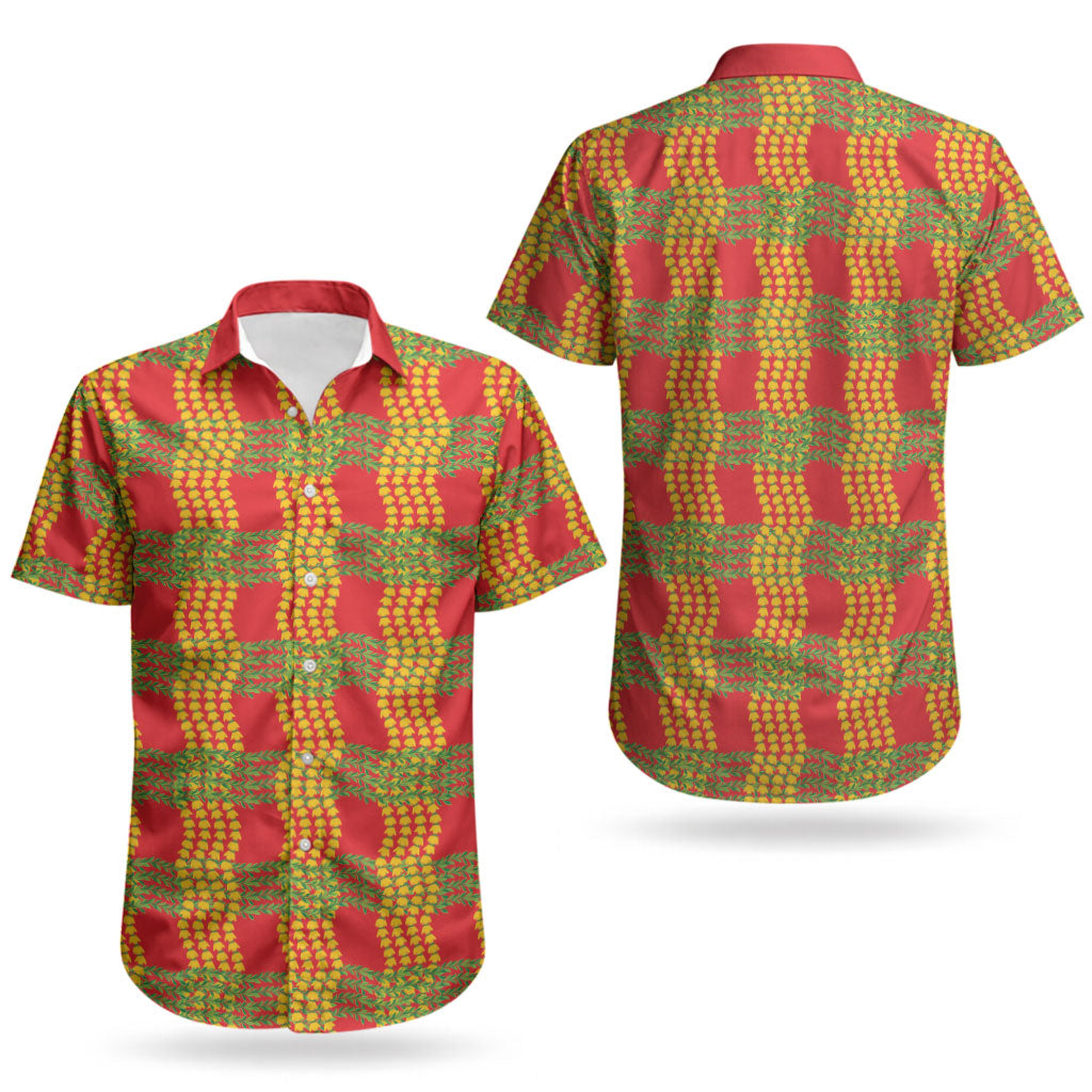 Aloha Hawaii Ilima Maile Lei Couples Matching Mermaid Dress and Hawaiian Shirt Palaka Inspired Hawaiian-plaid Red