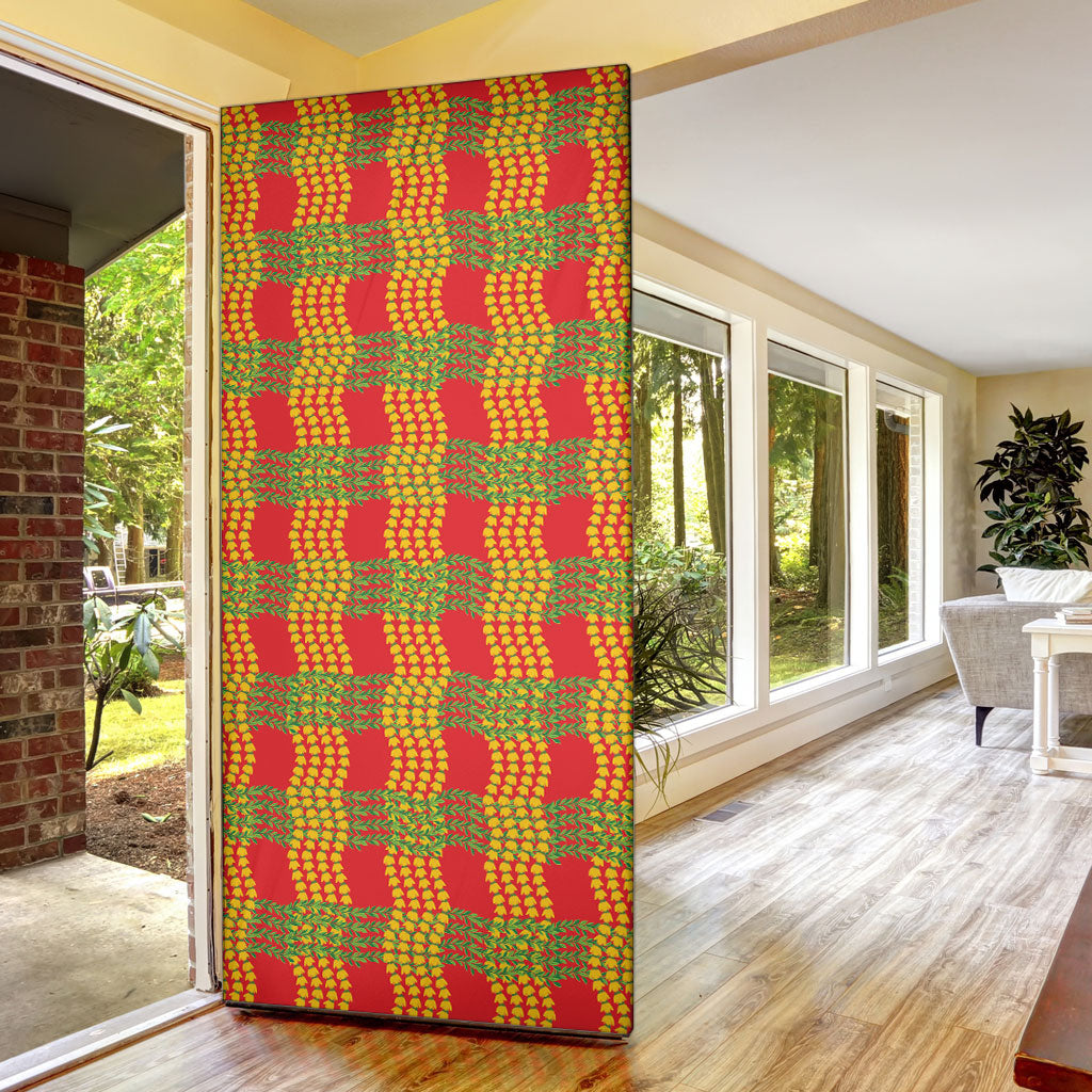 Aloha Hawaii Ilima Maile Lei Door Cover Palaka Inspired Hawaiian-plaid Red