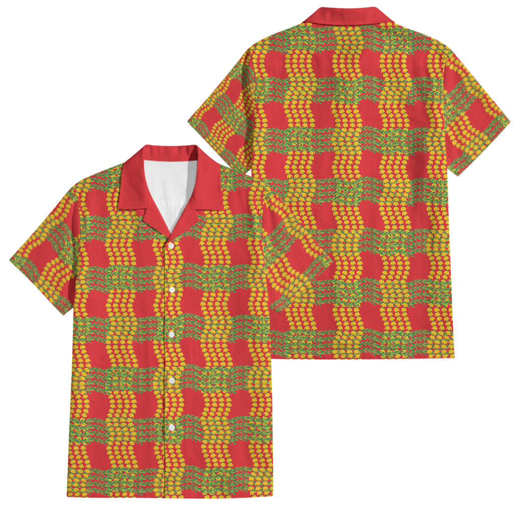 Aloha Hawaii Ilima Maile Lei Family Matching Puletasi and Hawaiian Shirt Palaka Inspired Hawaiian-plaid Red