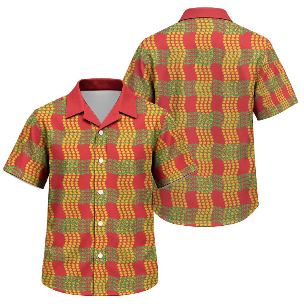 Aloha Hawaii Ilima Maile Lei Family Matching Puletasi and Hawaiian Shirt Palaka Inspired Hawaiian-plaid Red