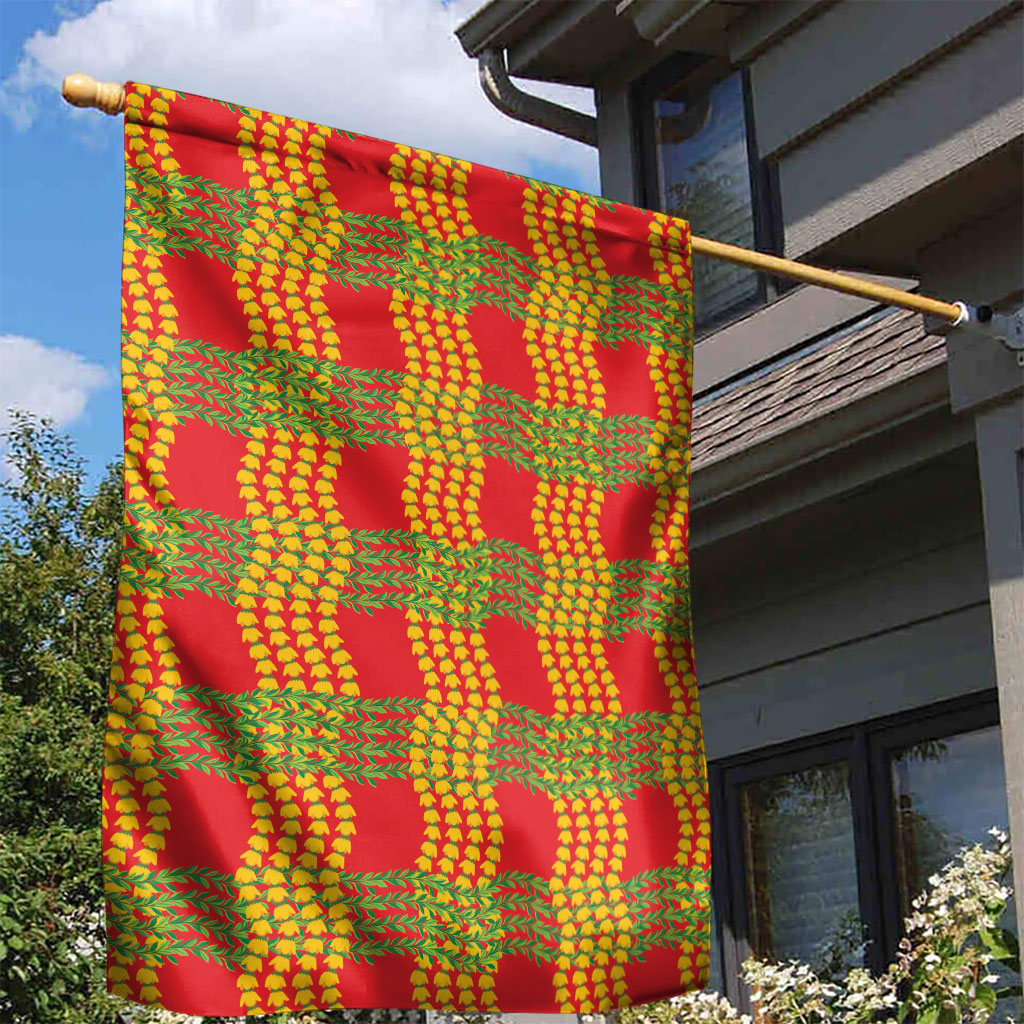 Aloha Hawaii Ilima Maile Lei Garden Flag Palaka Inspired Hawaiian-plaid Red