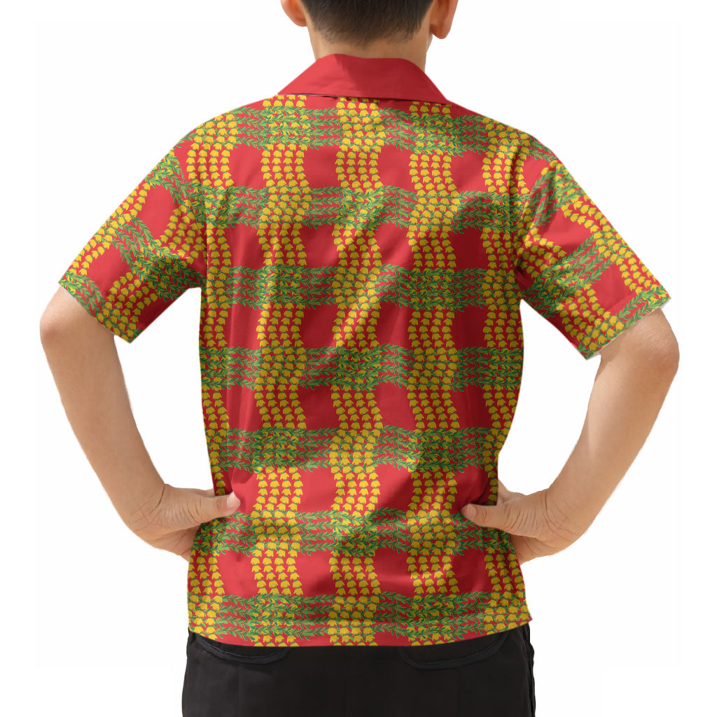 Aloha Hawaii Ilima Maile Lei Hawaiian Shirt Palaka Inspired Hawaiian-plaid Red