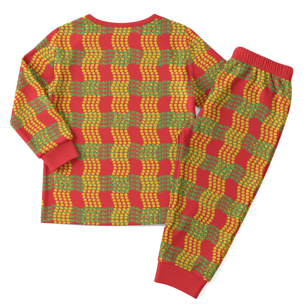 Aloha Hawaii Ilima Maile Lei Christmas Pajama Set Palaka Inspired Hawaiian-plaid Red