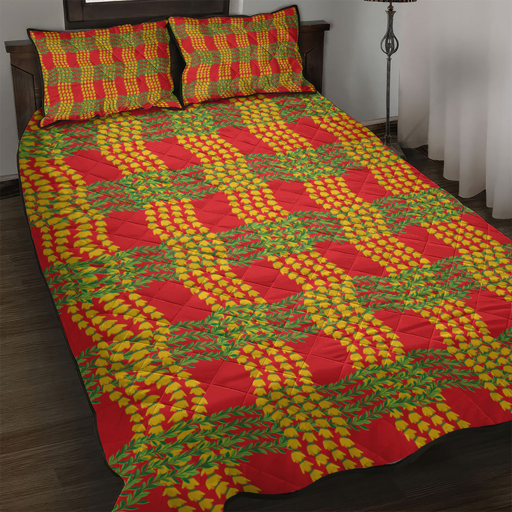 Aloha Hawaii Ilima Maile Lei Quilt Bed Set Palaka Inspired Hawaiian-plaid Red LT14 Red - Polynesian Pride