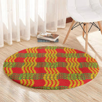 Aloha Hawaii Ilima Maile Lei Round Carpet Palaka Inspired Hawaiian-plaid Red