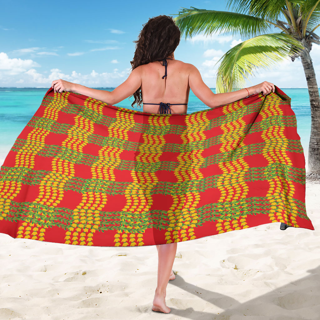 Aloha Hawaii Ilima Maile Lei Sarong Palaka Inspired Hawaiian-plaid Red