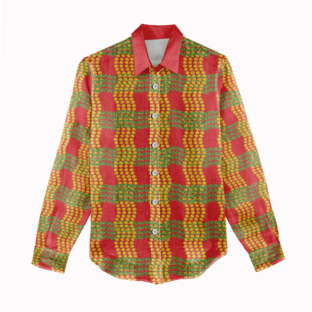 Aloha Hawaii Ilima Maile Lei Women Casual Shirt Palaka Inspired Hawaiian-plaid Red LT14 - Polynesian Pride