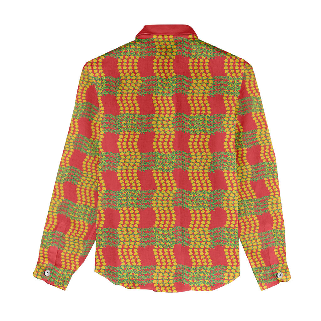 Aloha Hawaii Ilima Maile Lei Women Casual Shirt Palaka Inspired Hawaiian-plaid Red LT14 - Polynesian Pride