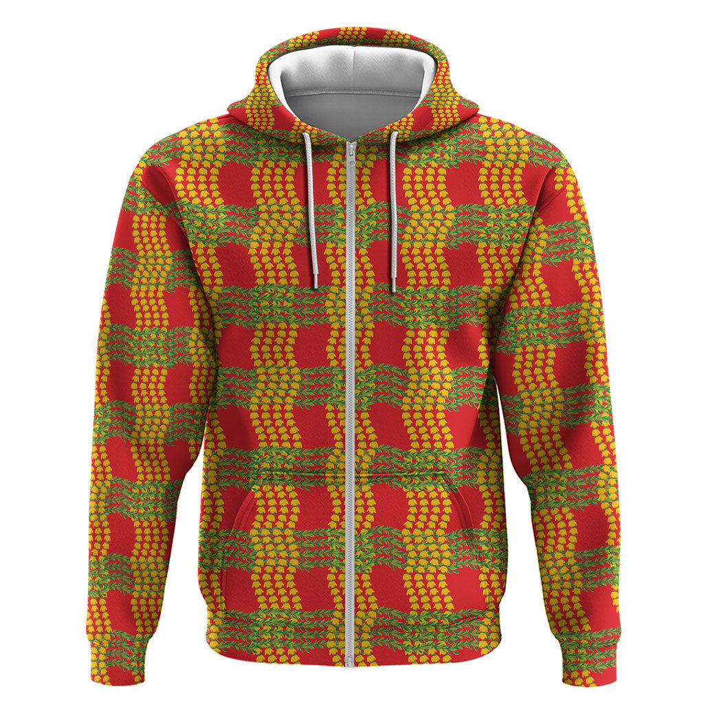 Aloha Hawaii Ilima Maile Lei Zip Hoodie Palaka Inspired Hawaiian-plaid Red