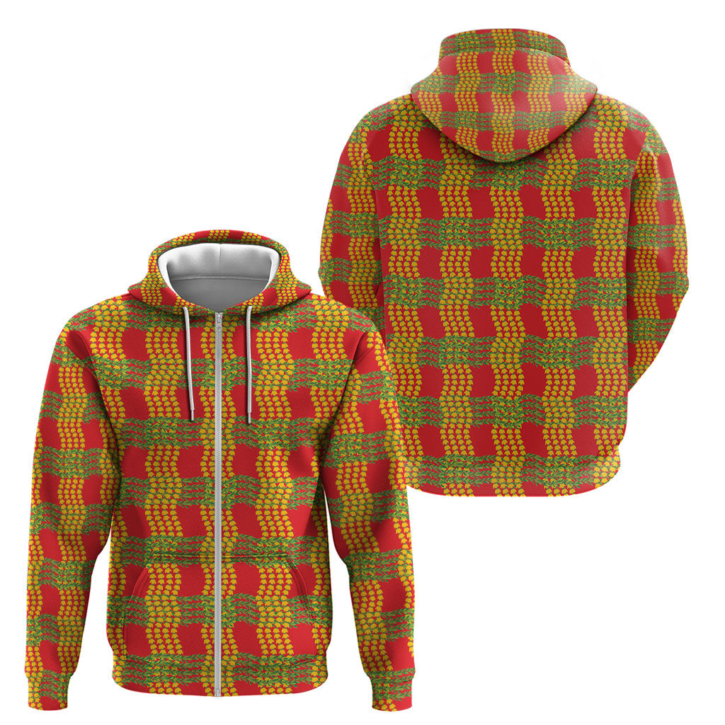 Aloha Hawaii Ilima Maile Lei Zip Hoodie Palaka Inspired Hawaiian-plaid Red