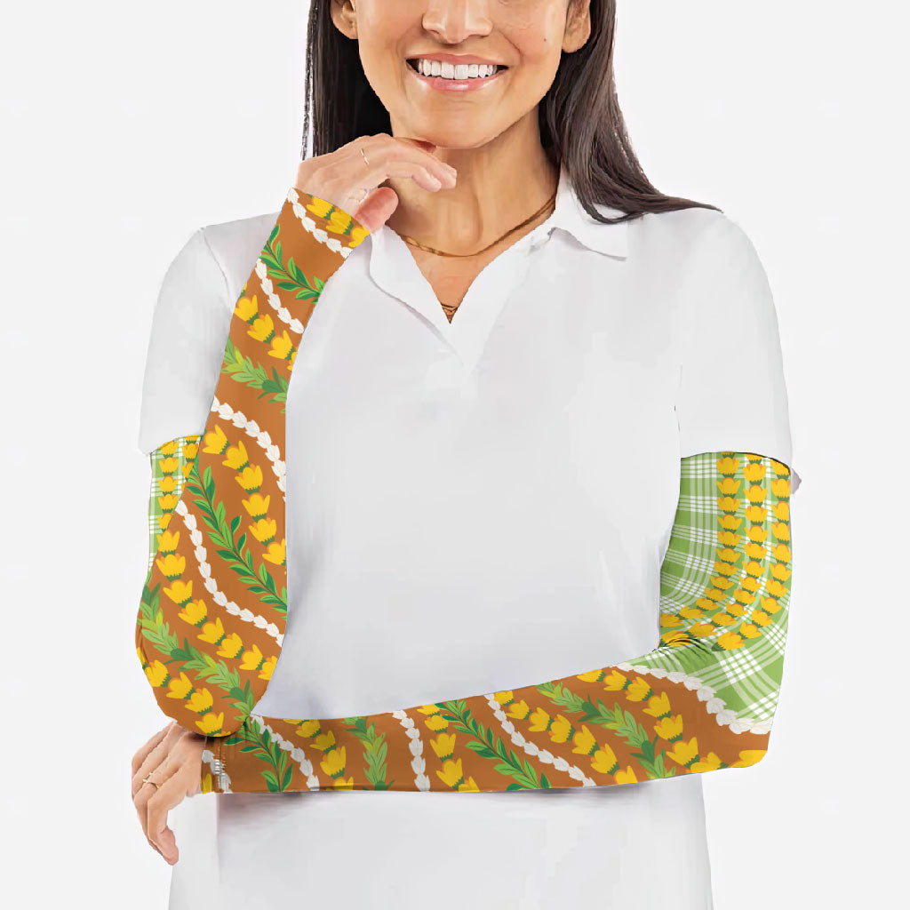 Hawaii Leis Palaka Motifs Arm Sleeves Pikake Pakalana Maile Ilima Kakau Style