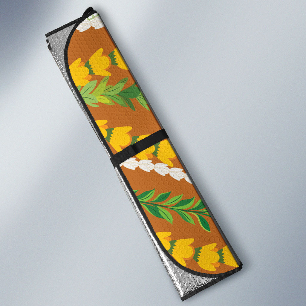 Hawaii Leis Palaka Motifs Auto Sun Shade Pikake Pakalana Maile Ilima Kakau Style